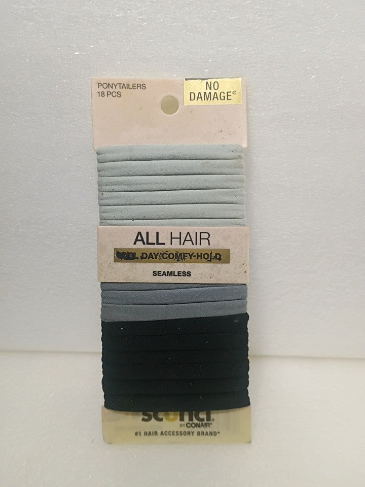 Scunci ~ Ponytailers ~All-day Comfy Hold Elastics 3 Colors 18 Pieces