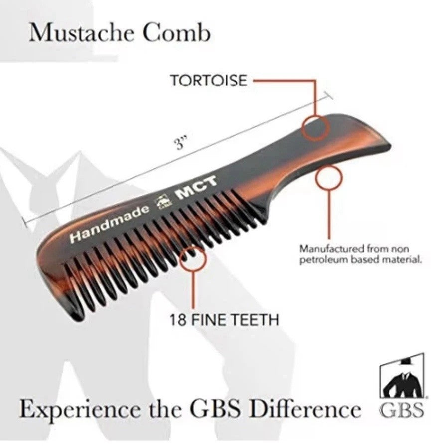 Men's Fine-Tooth Mustache & Beard Grooming Comb Set - Handmade Tortoise Shell, 4 Pieces