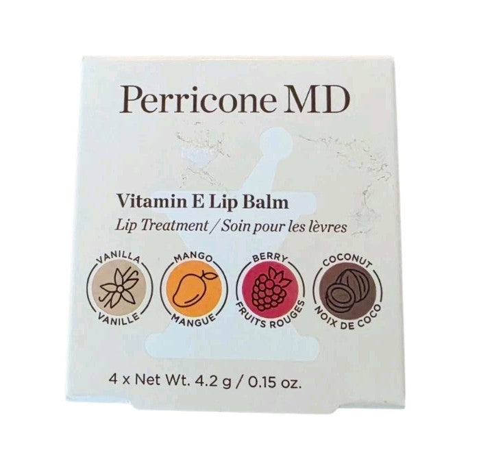 Vitamin E Lip Balm Set - Mango, Vanilla, Berry, Coconut Flavors - 4 Pack