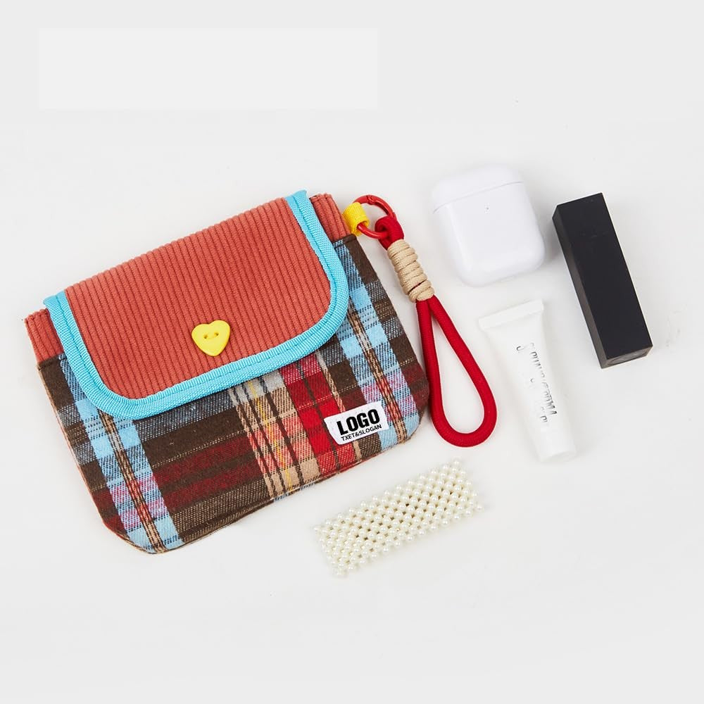 Mini Plaid Makeup Bag for Purse - Portable Cosmetic Organizer with Wrist Strap