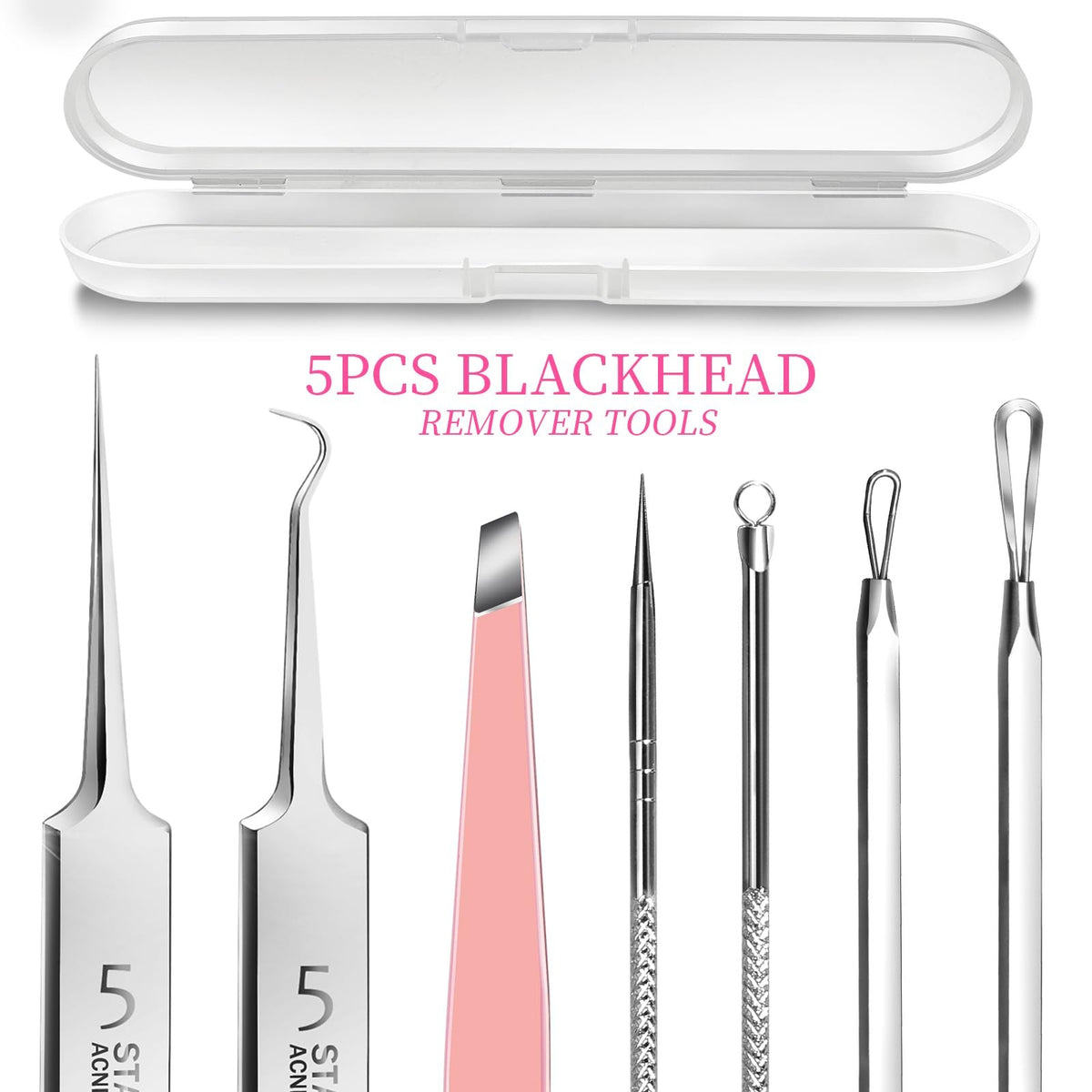 Blackhead Remover Pimple Extractor Tool Kit with 2 Silver Tools