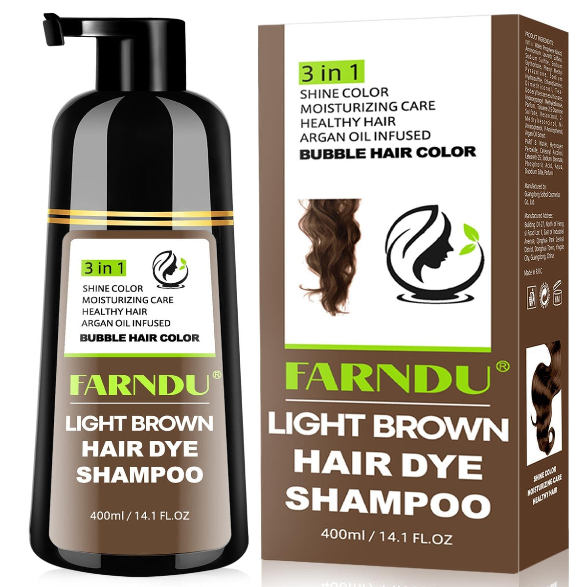 Light Brown Hair Dye Shampoo 3-in-1 Nourishing Hair Color for Gray Coverage