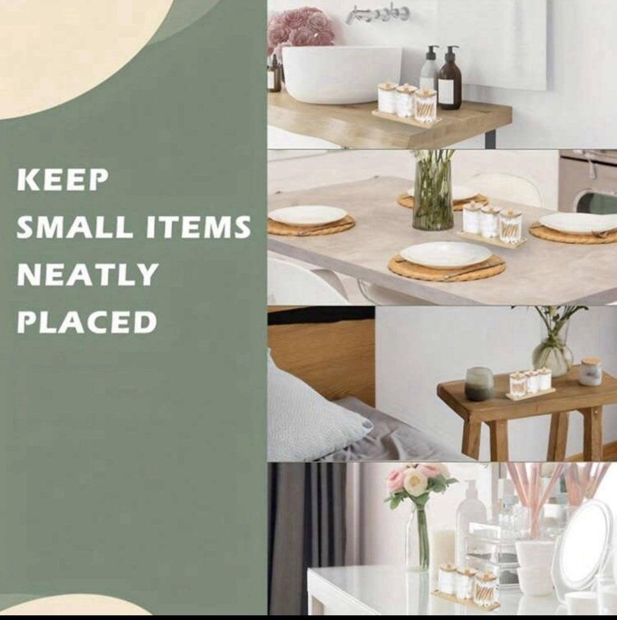 Decorative 3-Piece Makeup & Q-Tip Storage Set