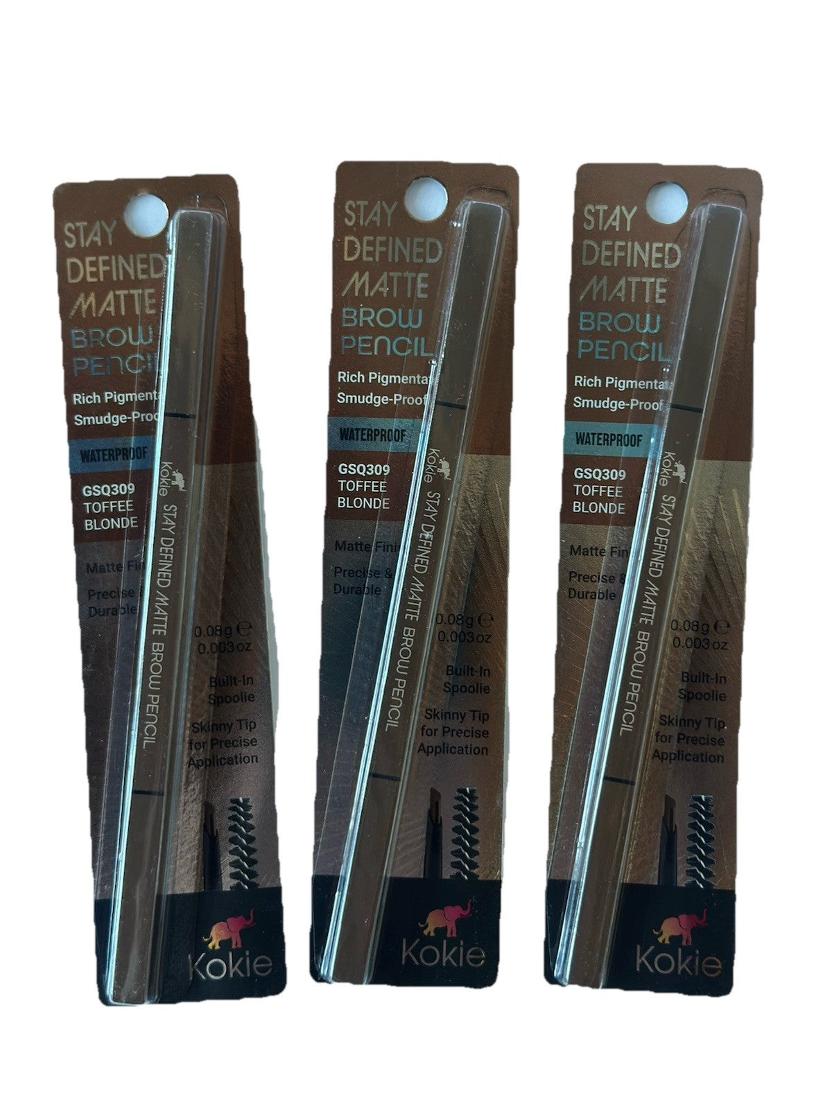 Set of 3 Waterproof Matte Brow Pencils - Toffee Blonde, Precise & Smudge-Proof