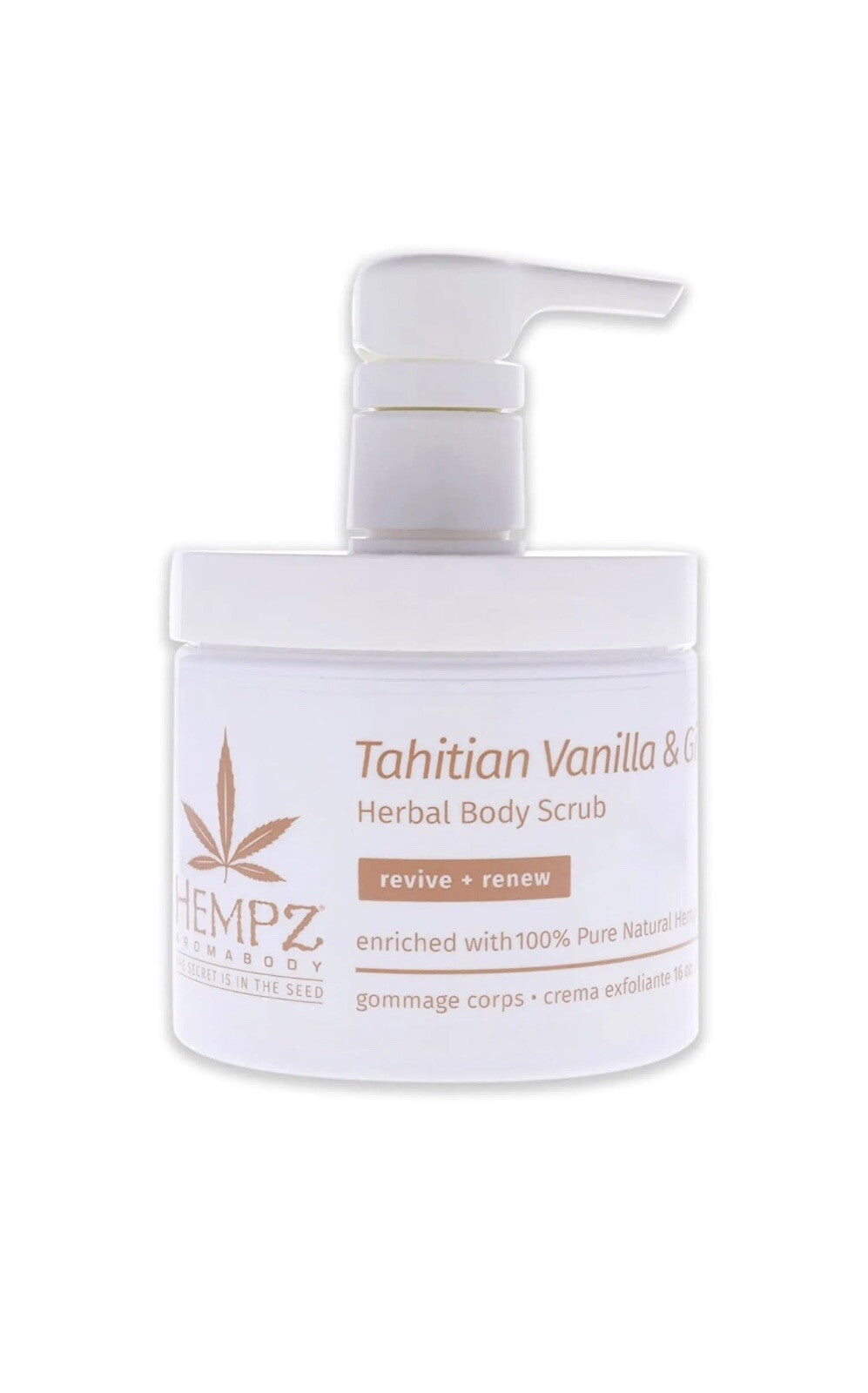 HEMPZ TAHITIAN VANILLA & GINGER HERBAL BODY SCRUB 16 OZ REVIVE + RENEW