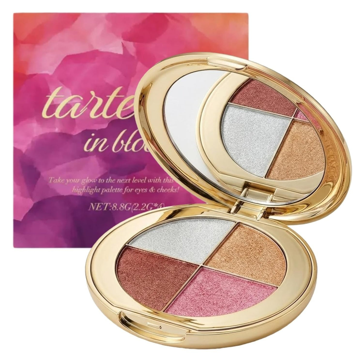 4-Color Face Highlighter Blush Bronzer Eyeshadow Palette - Gold Compact