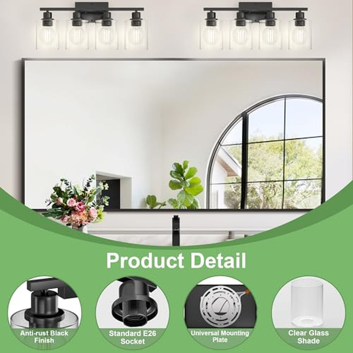 4-Light Black Bathroom Vanity Light Fixture - Modern Wall Sconce for Mirror