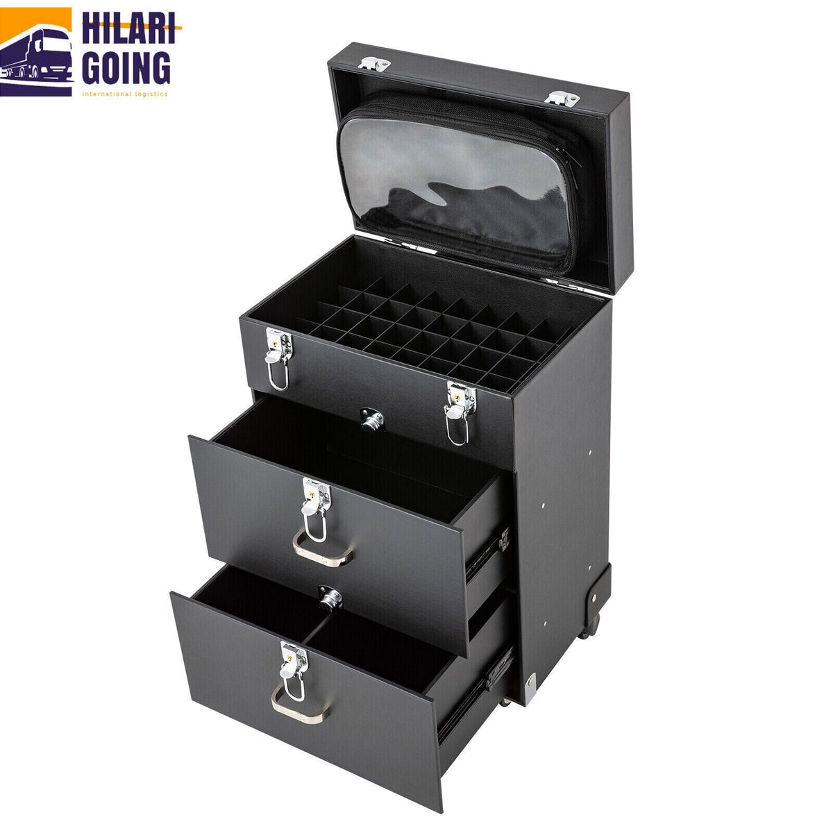 Rolling Makeup Train Case Aluminum Cosmetic Organizer with Locking Compartments