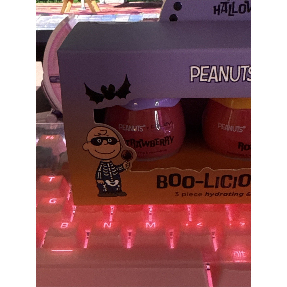 Lip Balm Oil Set with Cherry and Rose Flavors - Snoopy Halloween Boo-Licious 3 Piece