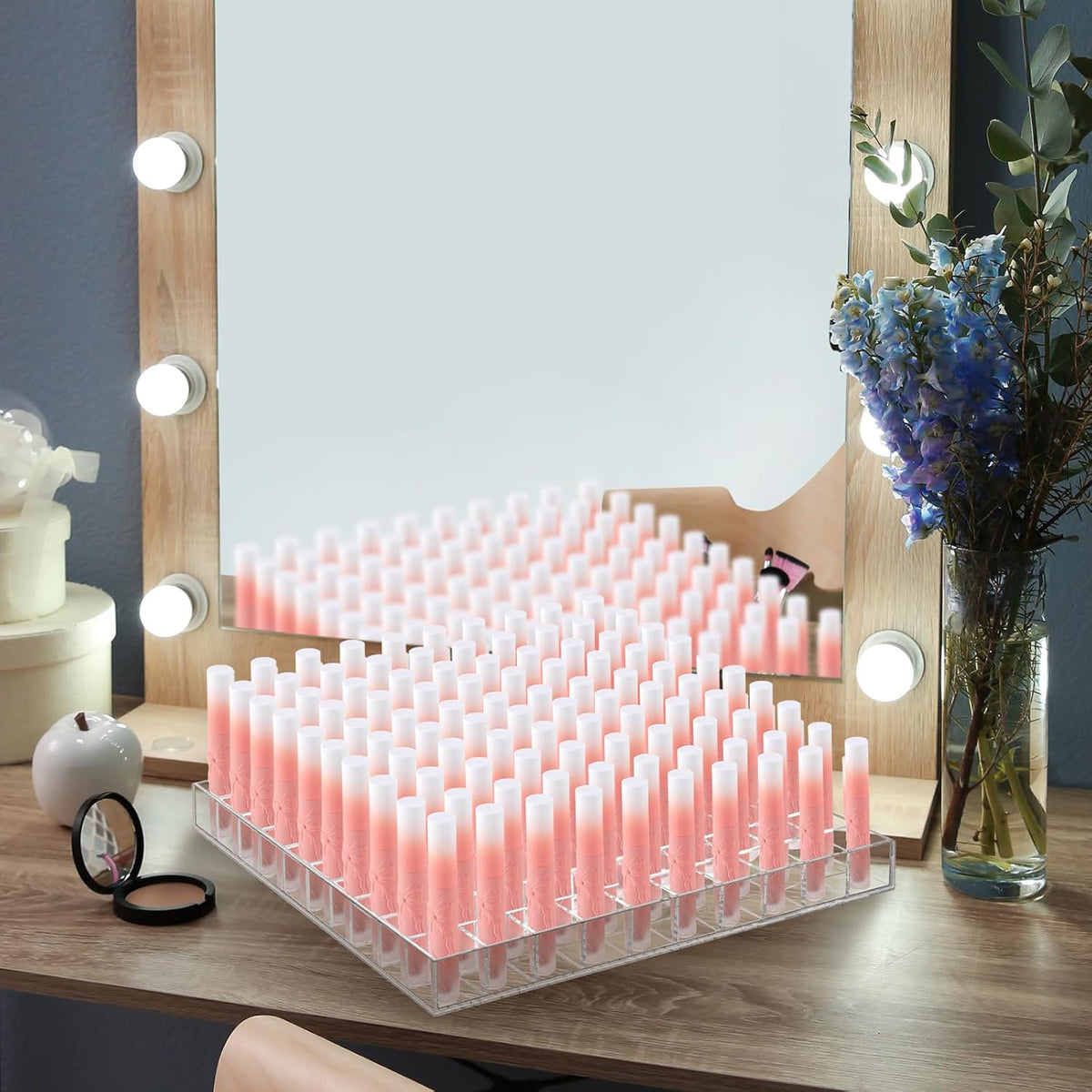 Clear Acrylic Lipstick Organizer with 100 Slots - Makeup & Lip Gloss Storage Case