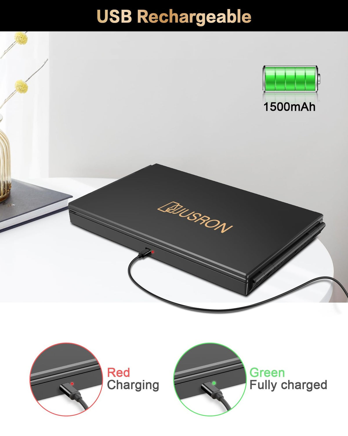 Self Hair Cutting Mirror with 360° View, Anti-Fog HD Glass, USB Rechargeable & Adjustable Height