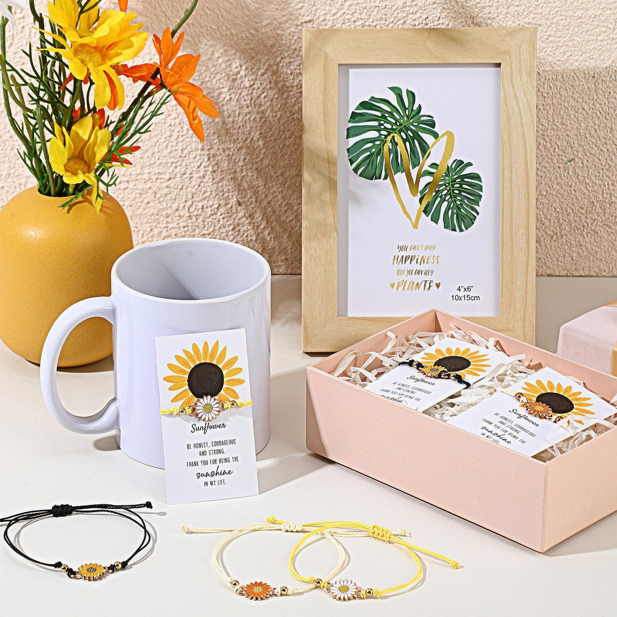 Sunflower Bracelets 36-Pack Gift Set for Women — Adjustable Metal Beaded Accessories
