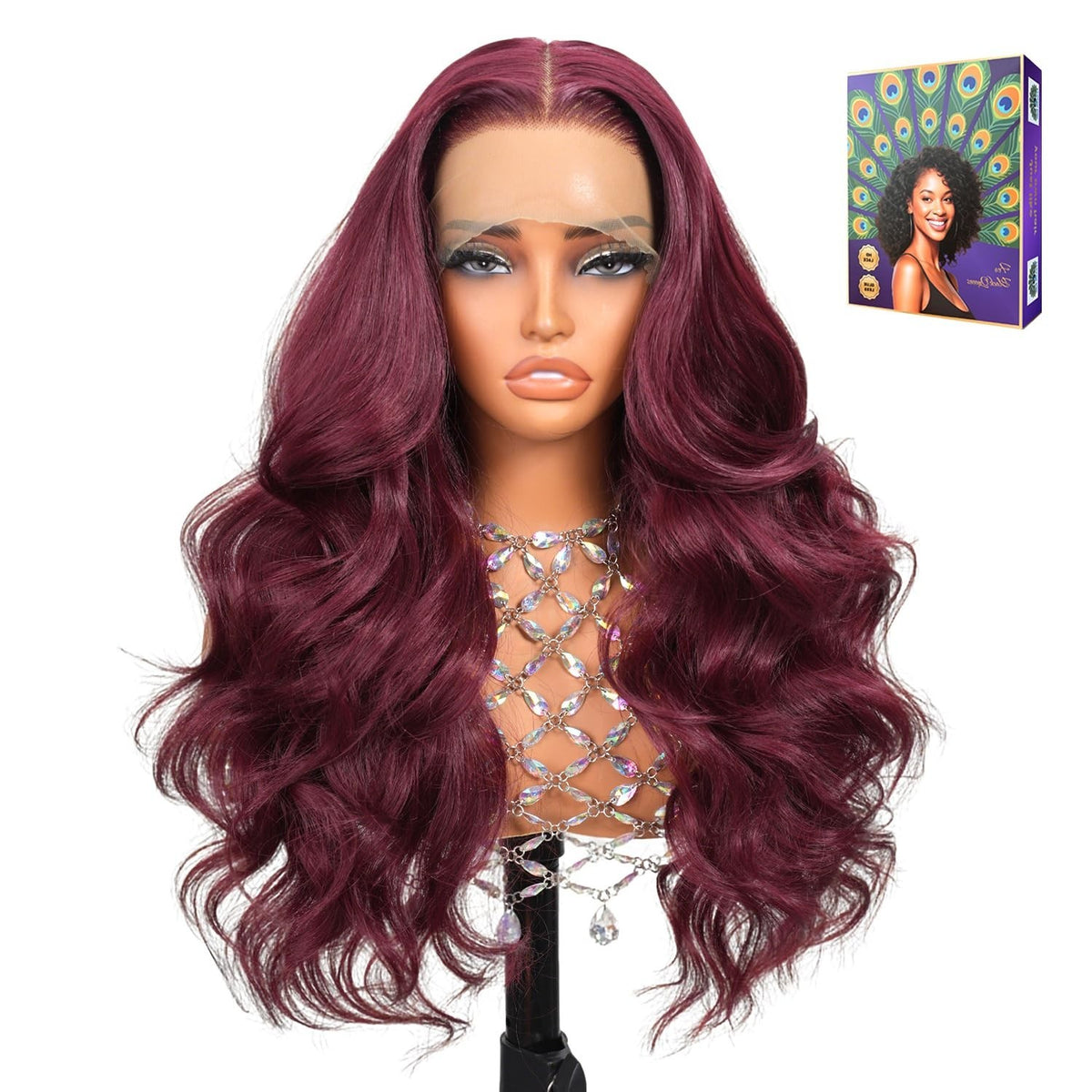 Burgundy 24 Inch Body Wave HD Lace Front Wig with Baby Hair - Glueless, 200% Density
