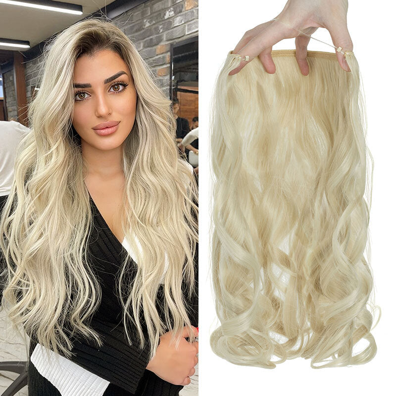Invisible Wire Hair Extensions - Natural Synthetic Length & Body Wavy or Straight