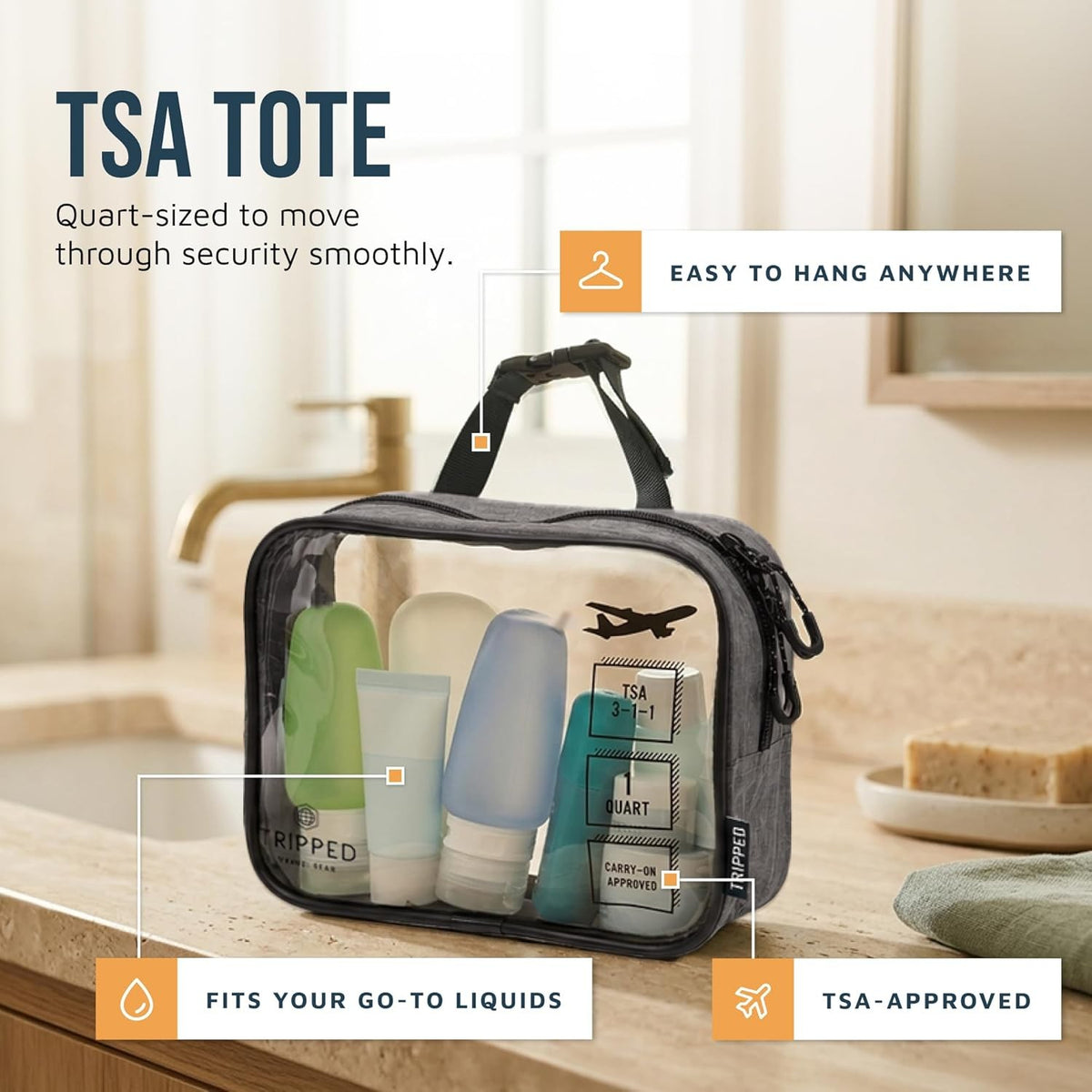 3-Piece Travel Toiletry Bag Set with Hanging Bag TSA Liquids Bag & Organizer