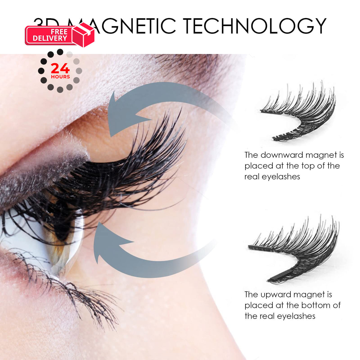 Magnetic False Eyelashes Set with Applicator - Reusable 4 Pairs, Natural Look