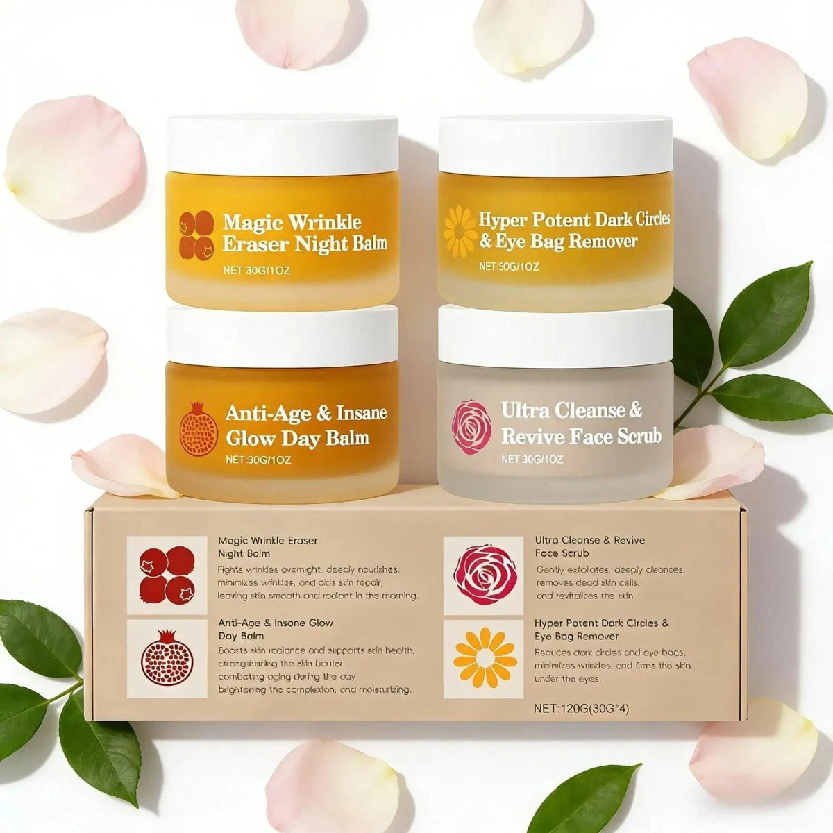 Mature Skin Face Balm Set with Exfoliator & Eye Cream for Women