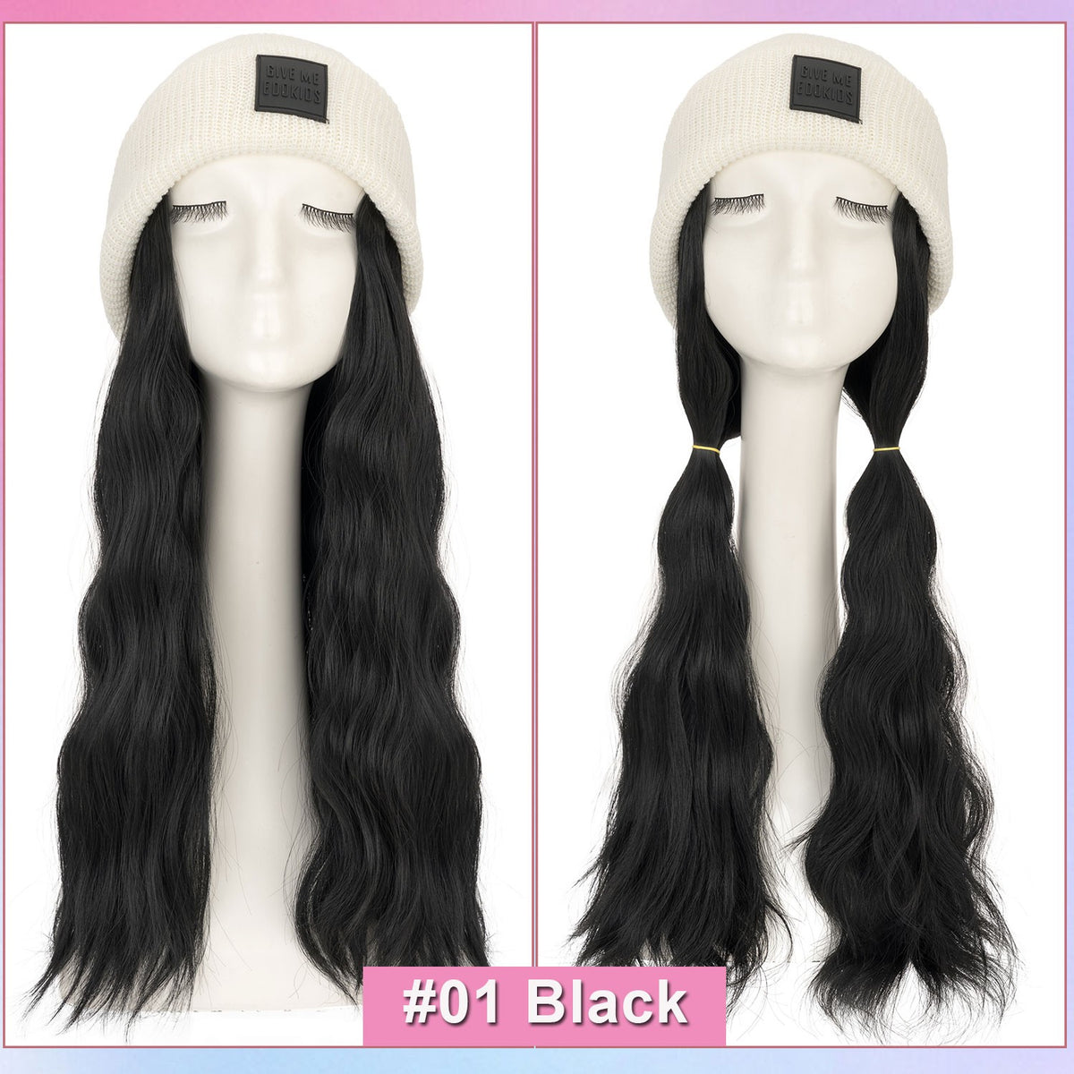 Winter Knitted Beanie Wig with Long Wavy Synthetic Hair - One Size Fits All