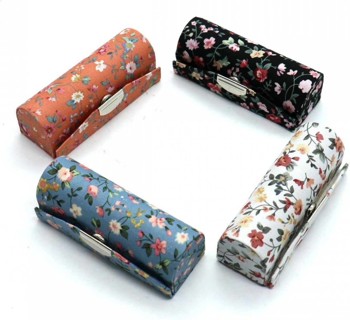 Ladies Floral Lipstick Case Holder with Mirror - Cosmetic Storage Kit, 4-Pack