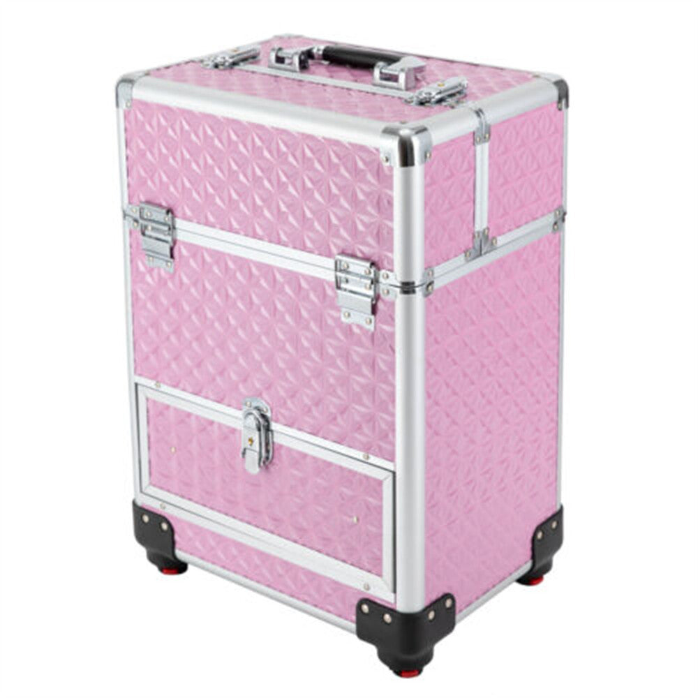 Rolling Makeup Train Case with Storage Compartments & Wheels