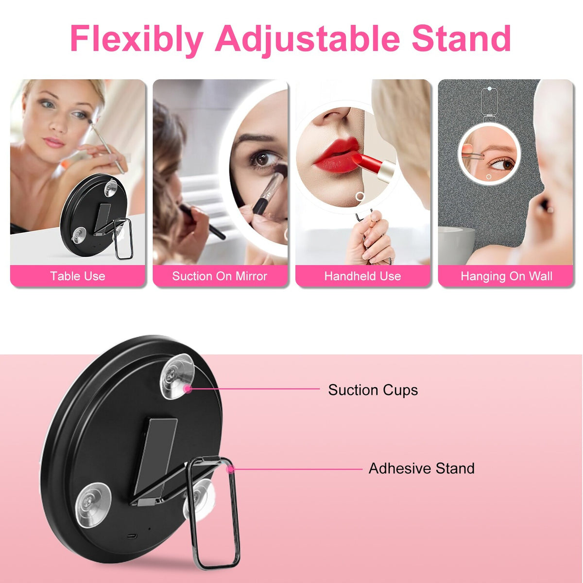 Lighted Magnifying Makeup Mirror with 3 Dimmable LED Colors - Travel Compact