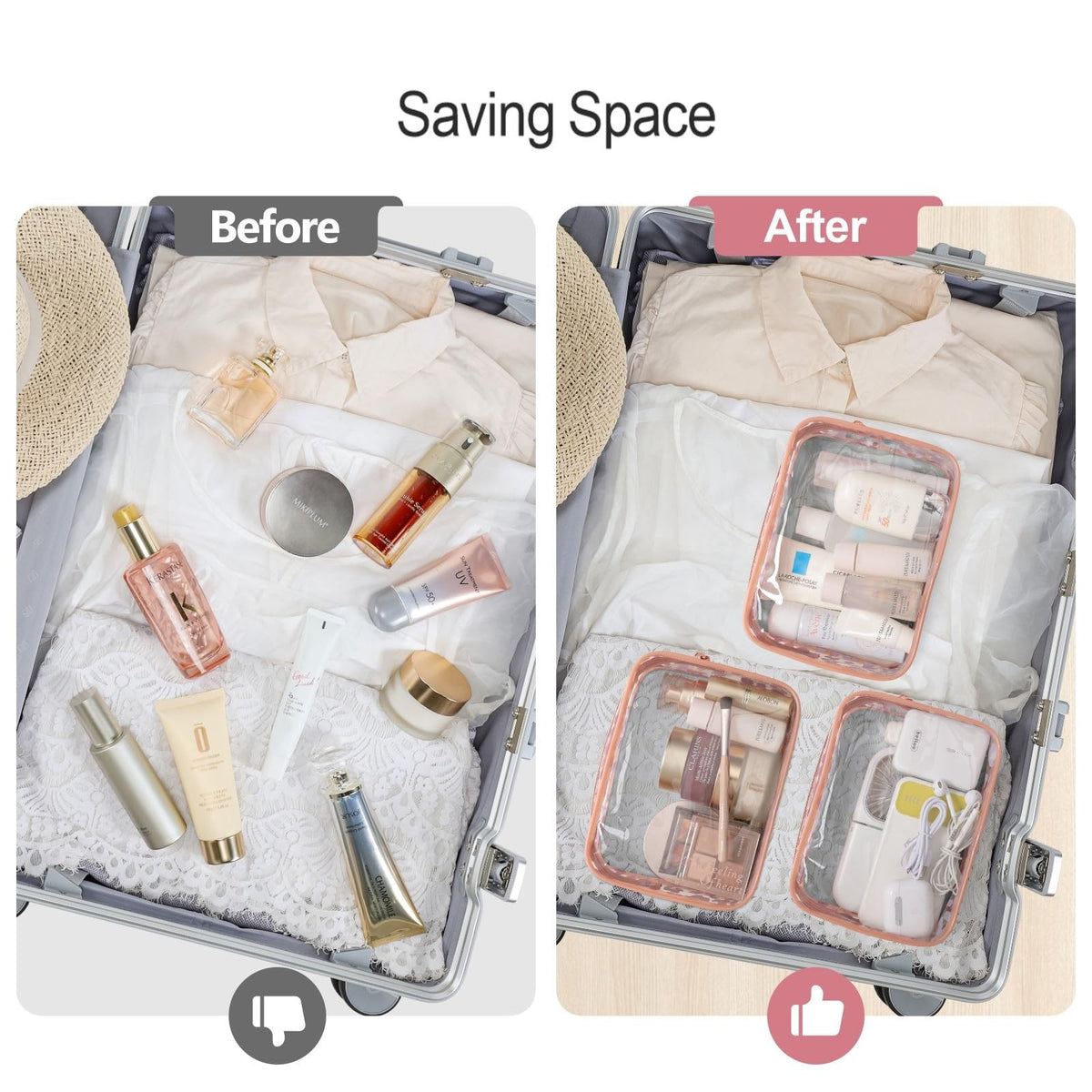 TSA Approved Toiletry Bag 2 Pack - Medium Clear Cosmetic & Large Storage Bag