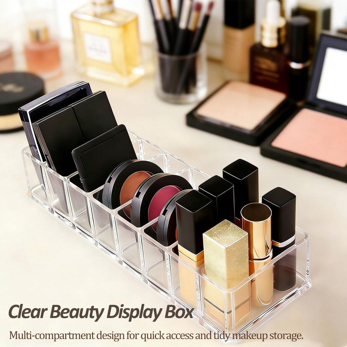 Acrylic Makeup Compact Organizer with 8 Slots for Vanity & Storage