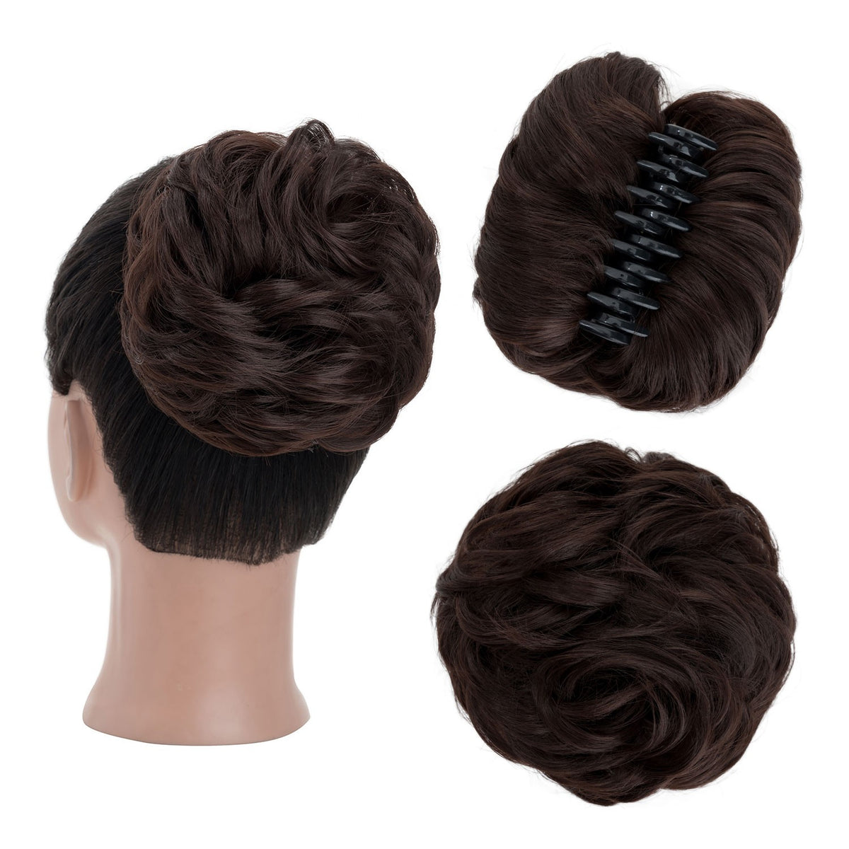 Thick Messy Curly Hair Bun Claw Clip Extensions - Multiple Colors & Lengths