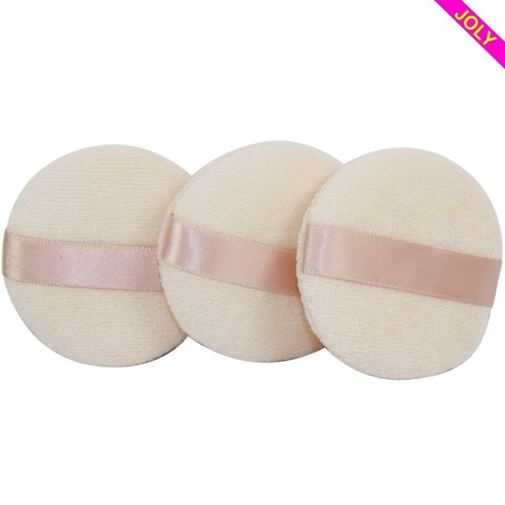 Makeup Powder Puff Set - 3 Cotton Velour Face Puffs for Face Powder