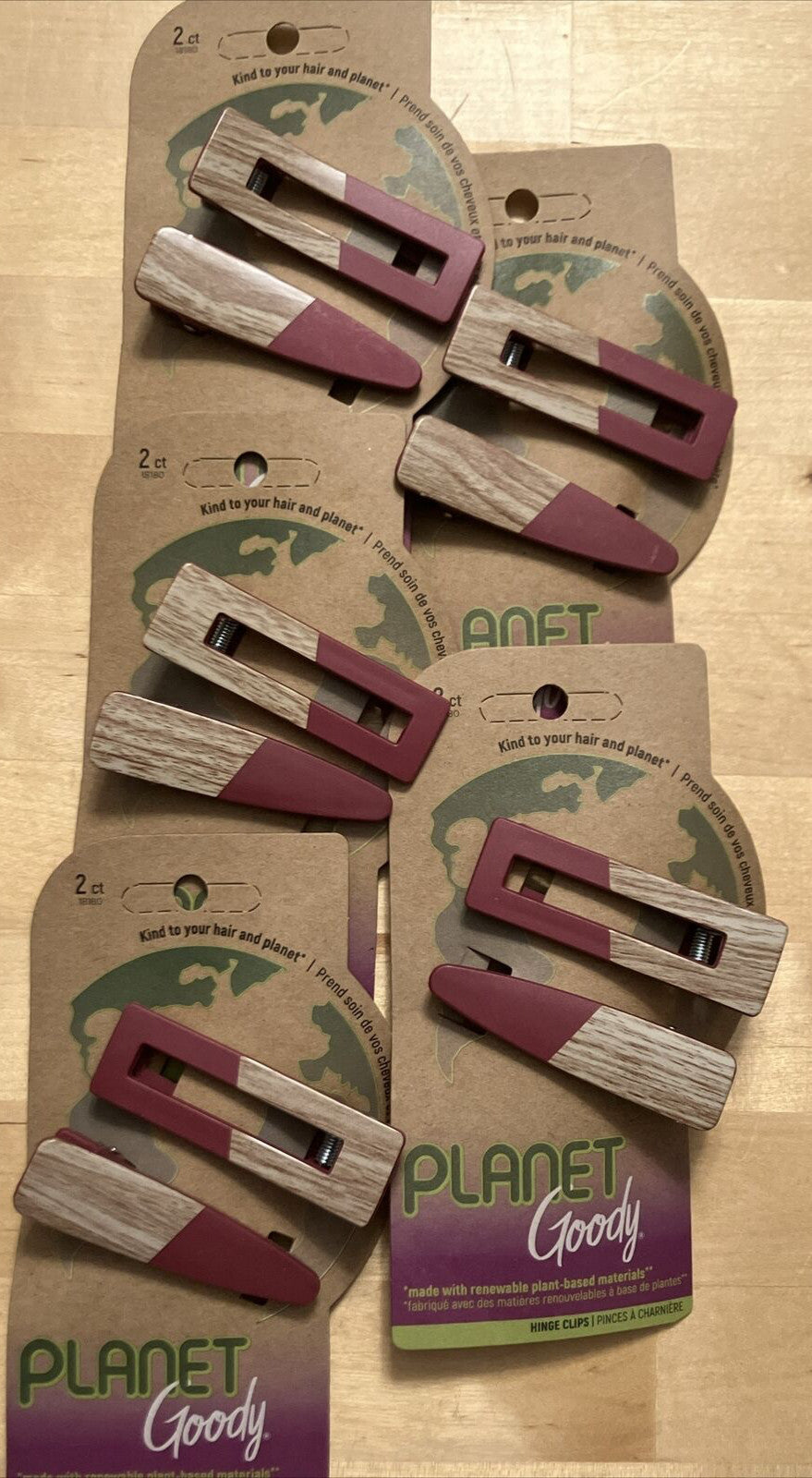 Goody Planet Hinge Clips Renewable Plant Based Wood Pink Lot Of 5