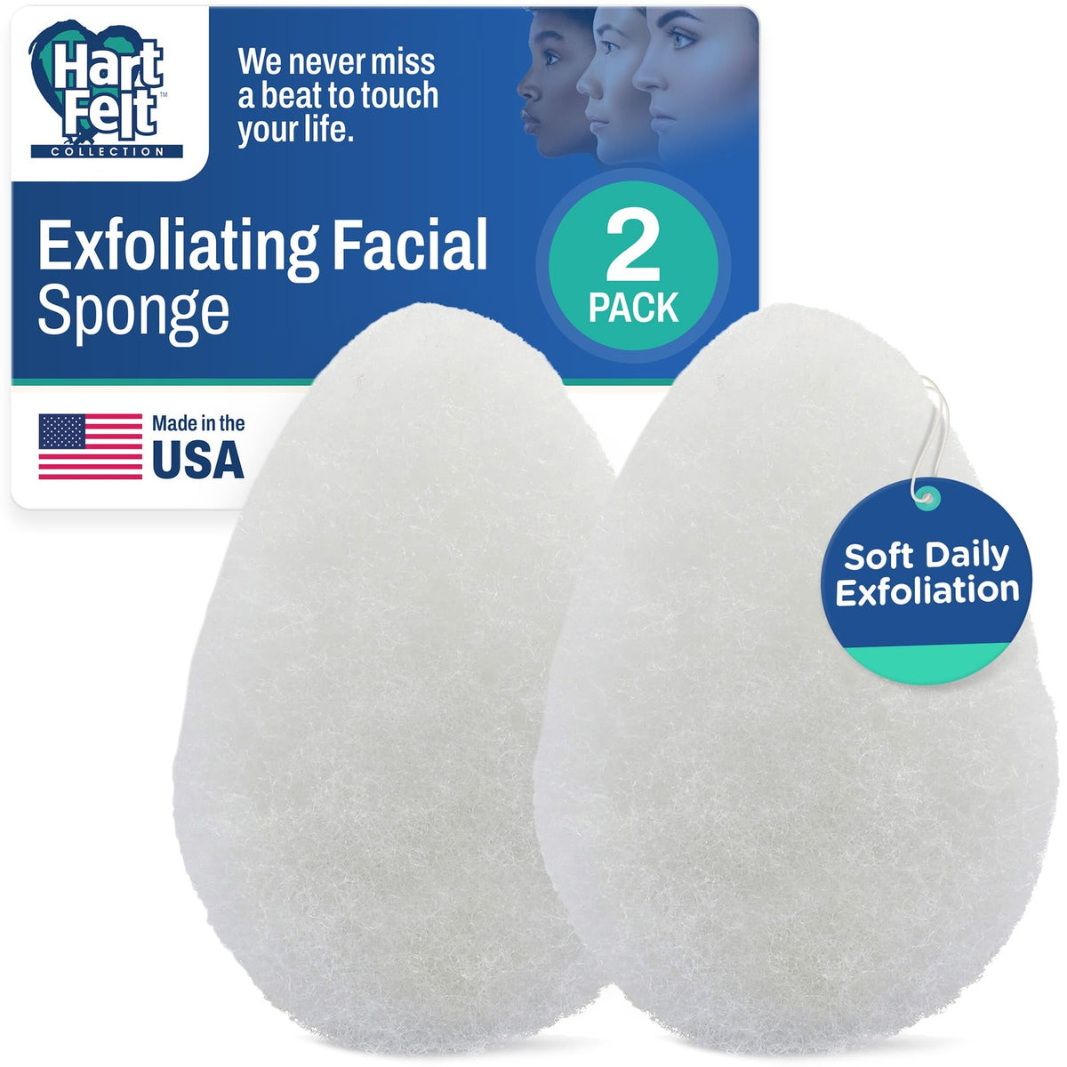 Face Scrubber 2-Pack Dual-Action Exfoliating & Makeup Remover Sponge - White