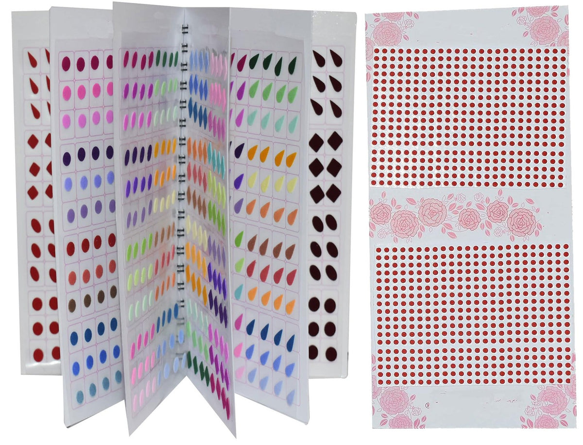 Self-Adhesive Bindi Booklet with Multicolor & Gold Crystal Border - Reusable Women’s Traditional Forehead Adornment
