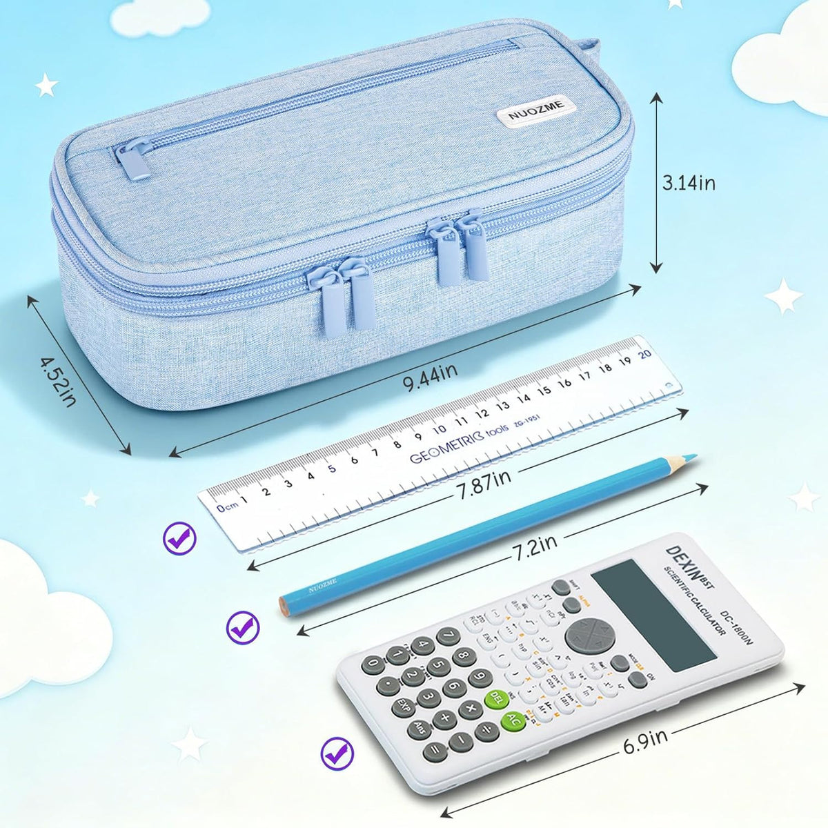 Large Capacity Double Layer Pencil Case with 5 Compartments and Zipper - Canvas Stationery Organizer