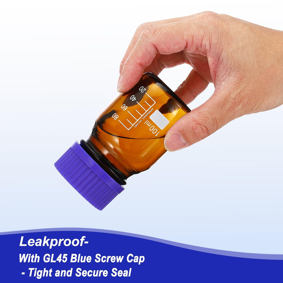 100ml Laboratory Reagent Storage Bottles 8 Pack Borosilicate Glass with Blue Caps