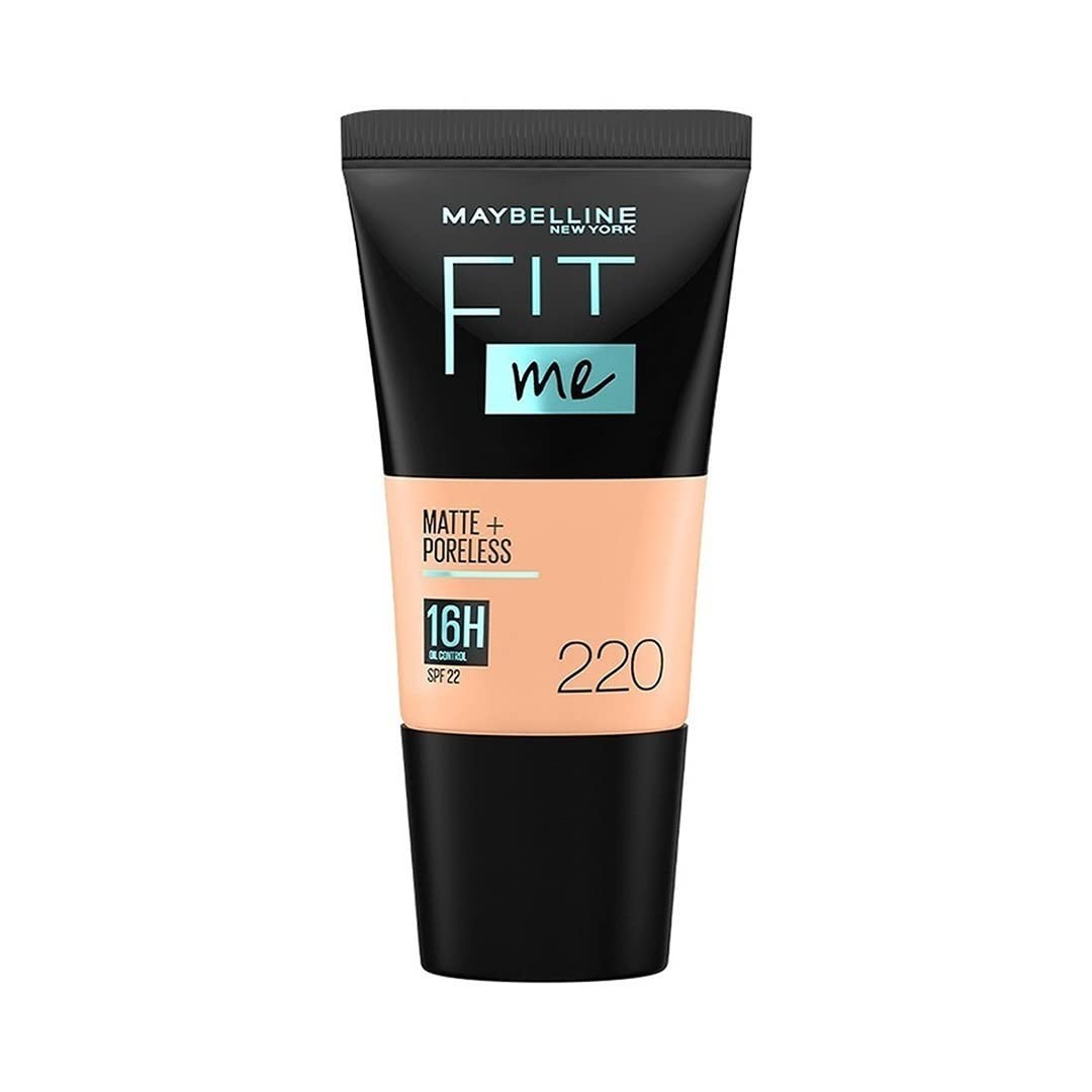 Maybelline Fit Me Matte Poreless Foundation 220 Natural Beige 18ml - Oil-Free, Full Coverage for Normal to Oily Skin