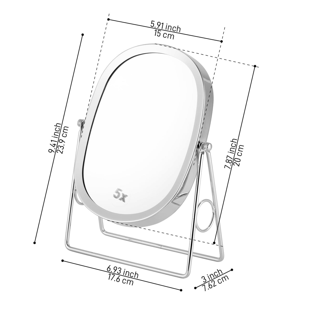 Classic Dual-Sided 5X / 1X Magnifying Tabletop Vanity Mirror, Chrome