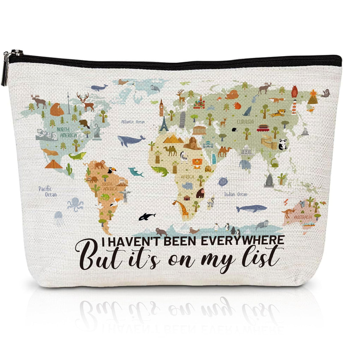 Travel Makeup Bag with Travel Map Design Waterproof Canvas Compact Organizer