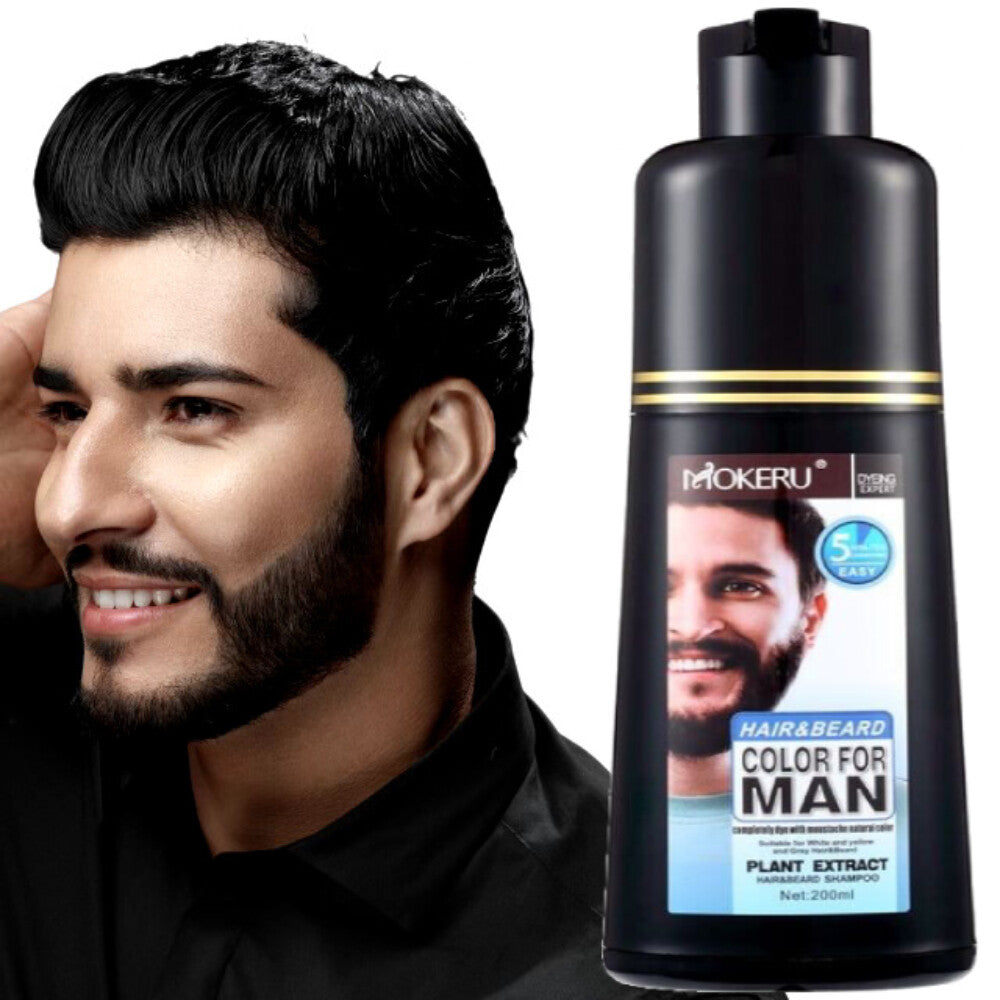 Men's 200ml Black Beard Hair Dye Shampoo - Natural Permanent Color