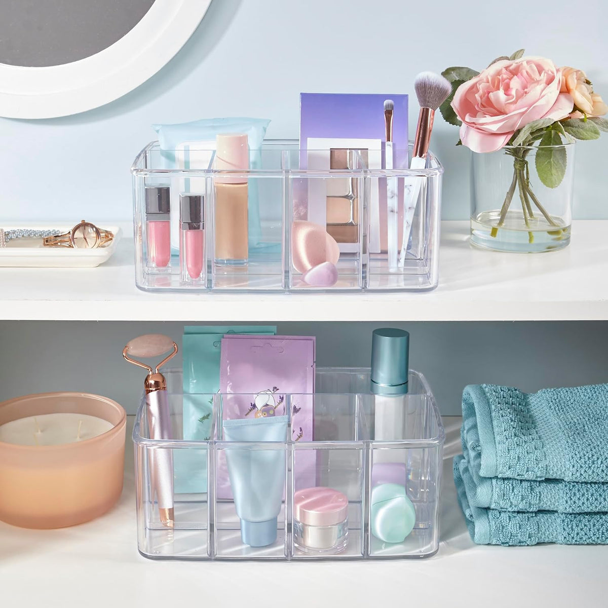 5-Compartment Clear Plastic Makeup Organizer for Vanity and Bathroom