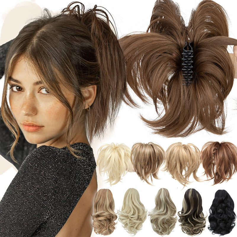 Bendable Clip-In Ponytail Hair Extension - Short 12-Inch Synthetic Bun