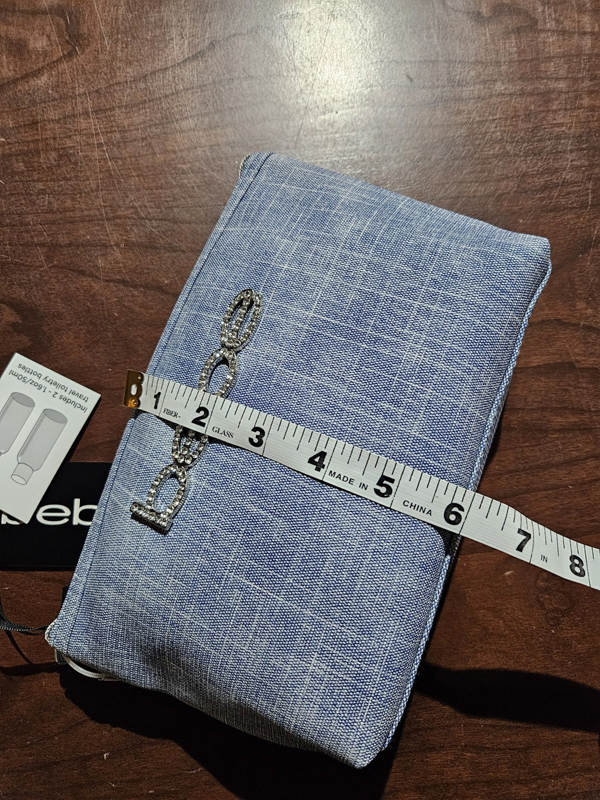 Women's Travel Toiletry Bag with Bottles - Denim Makeup Organizer