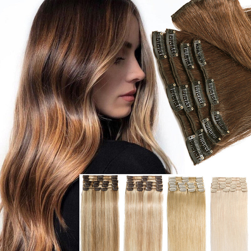 Clip-In Hair Extensions 7Pcs Full Head Real Remy 8-24in - 20in to 24in Lengths vary