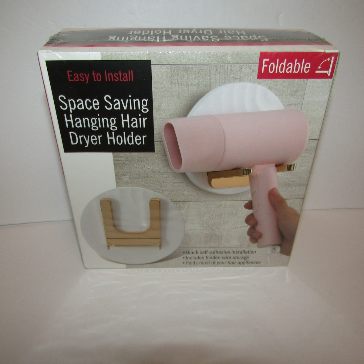 Space Saving Foldable Hair Dryer Holder Wall Mount Organizer