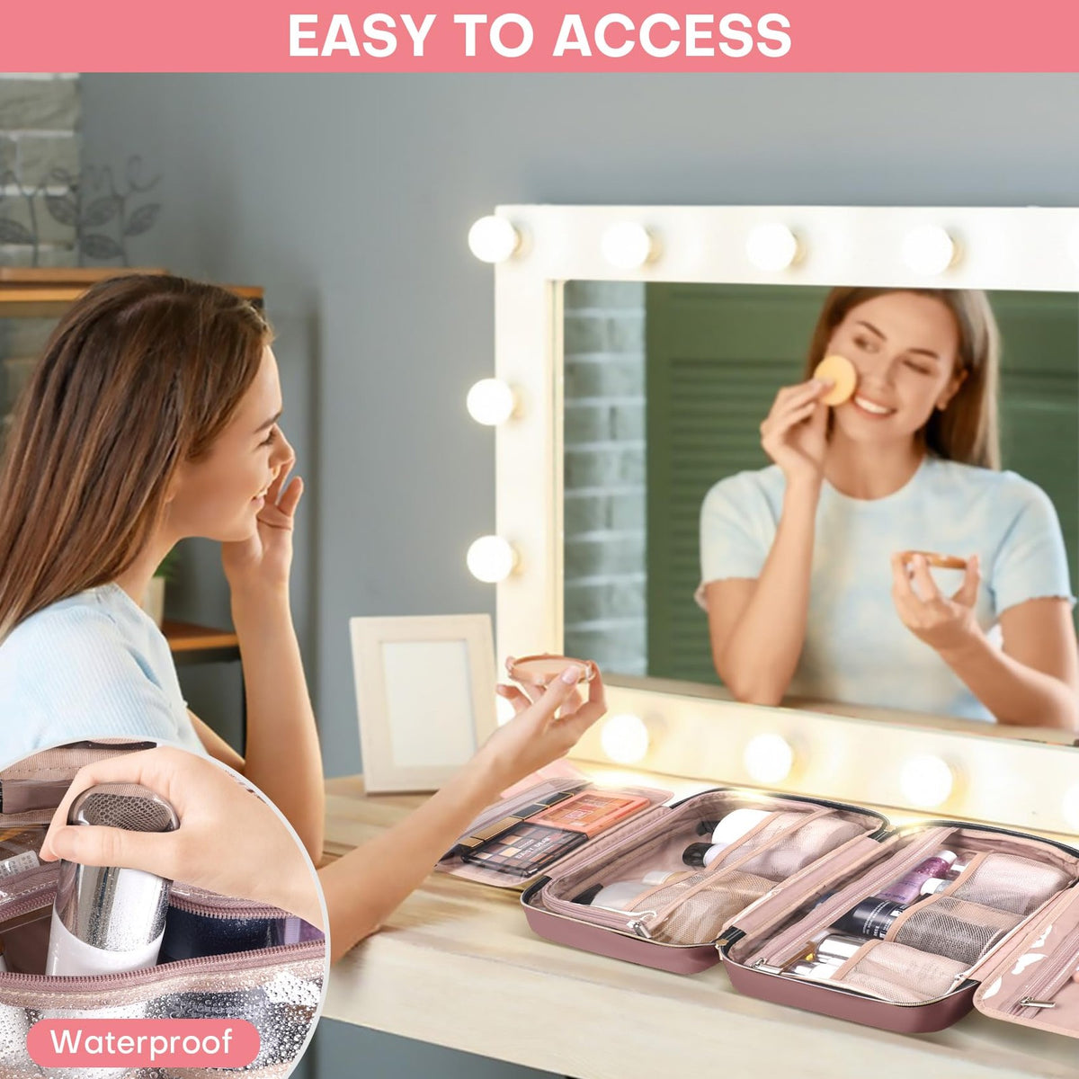 Women’s Travel Toiletry Bag with Hanging Hook Water-Resistant Makeup Organizer