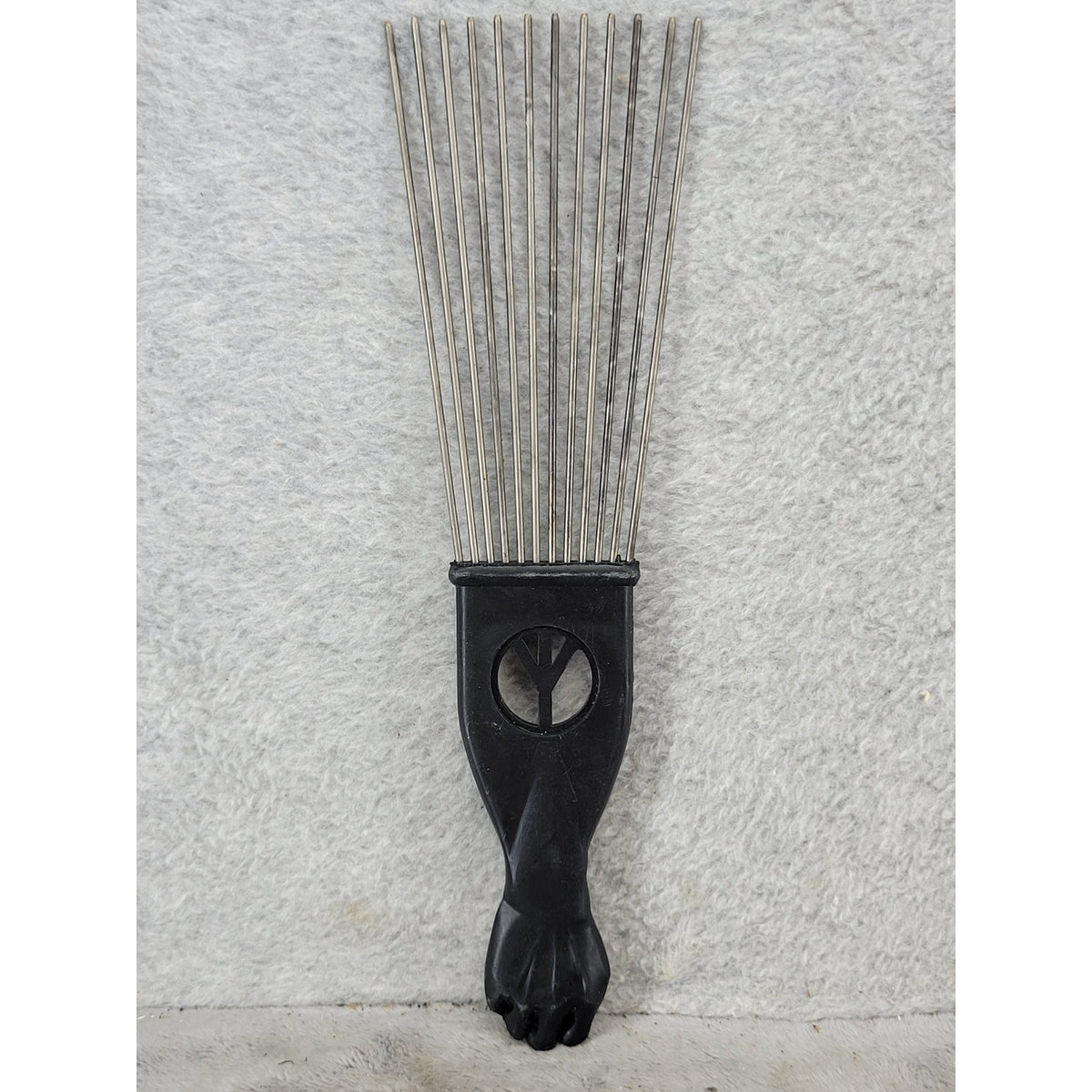 Vintage Afro Pick Hair Comb Black Fist Peace Sign Metal Tines 1970s