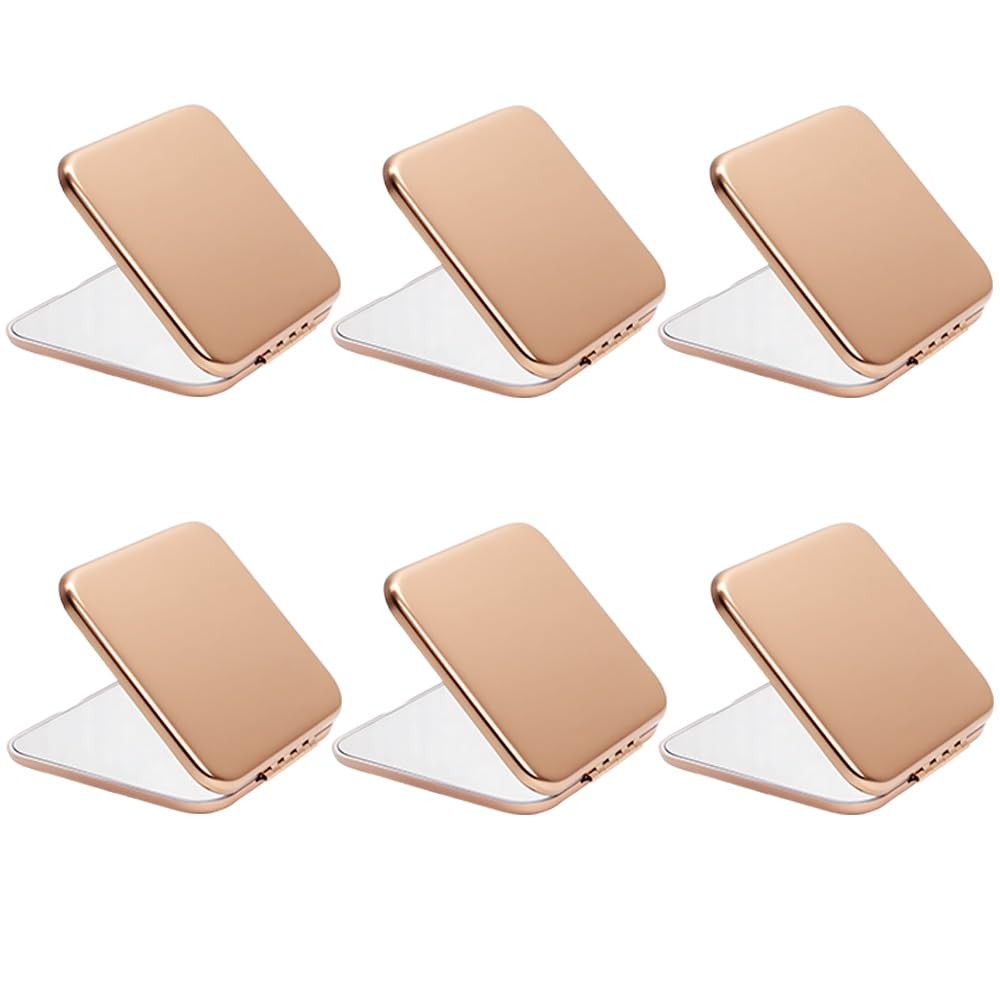 6 Pack Compact Travel Makeup Mirrors Square Metal 1X/2X Magnification Rose