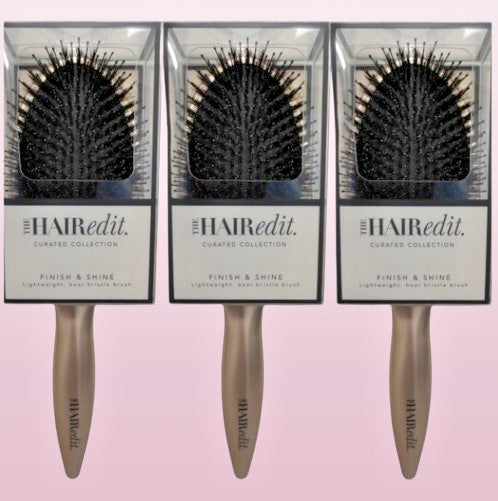 Finish & Shine Boar Bristle Hair Brush Set - Gold, Pack of 3