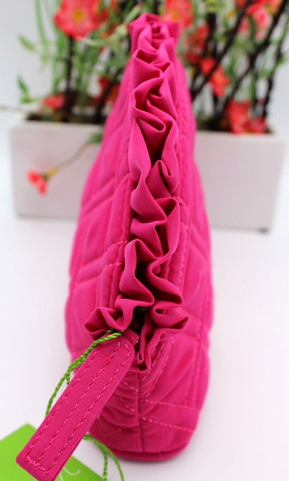 Personalized Letter A Cosmetic Bag - Fuchsia & Black Ruffle Makeup Organizer