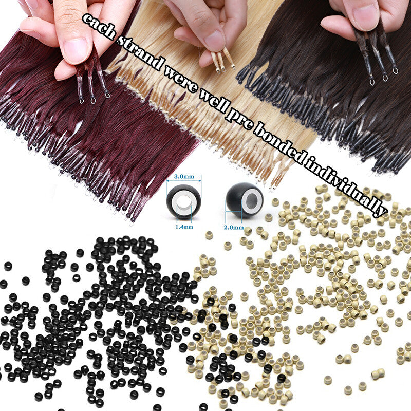 Human Remy Hair Extensions Micro Loop Nano Ring Full Head Salon Use