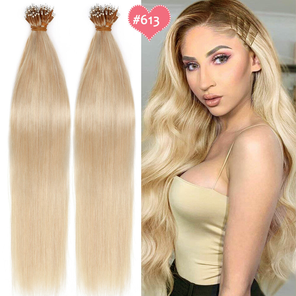 Beads Hair Extensions Nano Bean Remy Micro Loop Link I Tip - Multiple Colors & Lengths